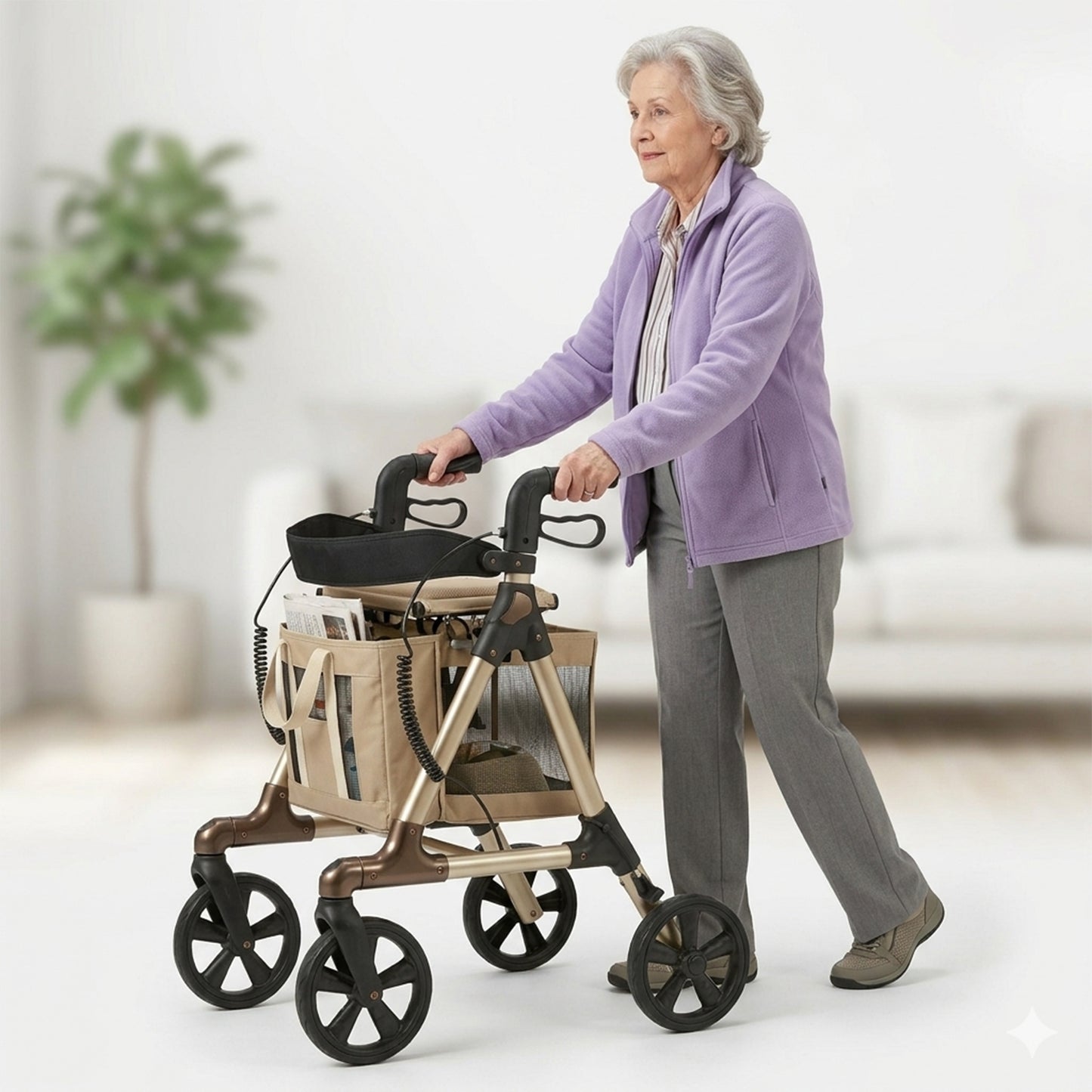 Rollator walker with seat and wheels for seniors