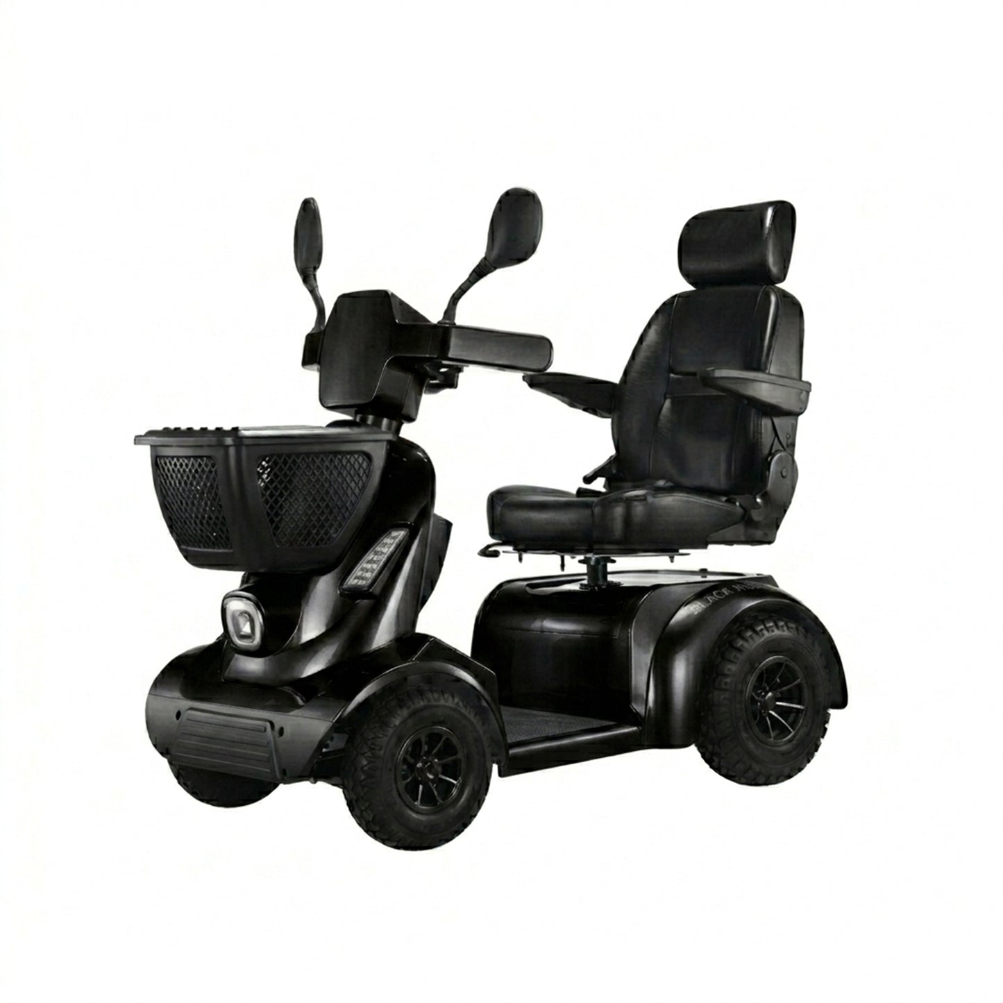 Black mobility scooter on a white background