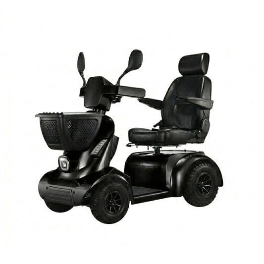 Black mobility scooter on a white background
