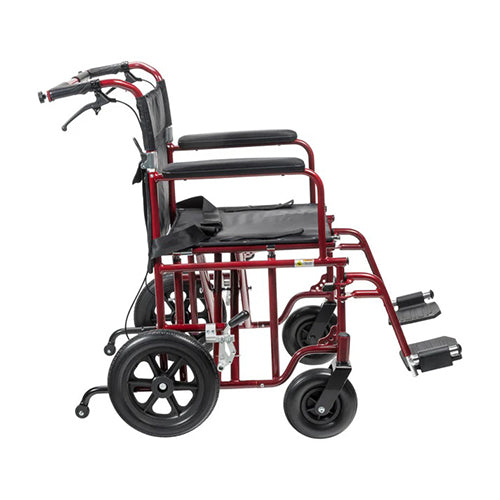 Drive Medical Bariatric Aluminum Transport Chair – 22" Seat, Flat-Free Wheels, 450 lb