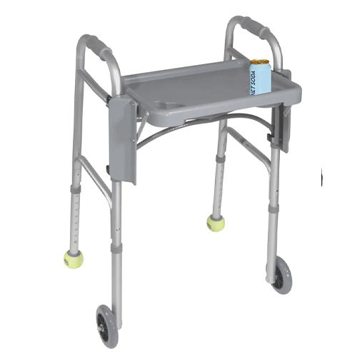 Folding Walker Tray with Two Cup Holders Fits 1"–1.25" Tubes, Folds Down