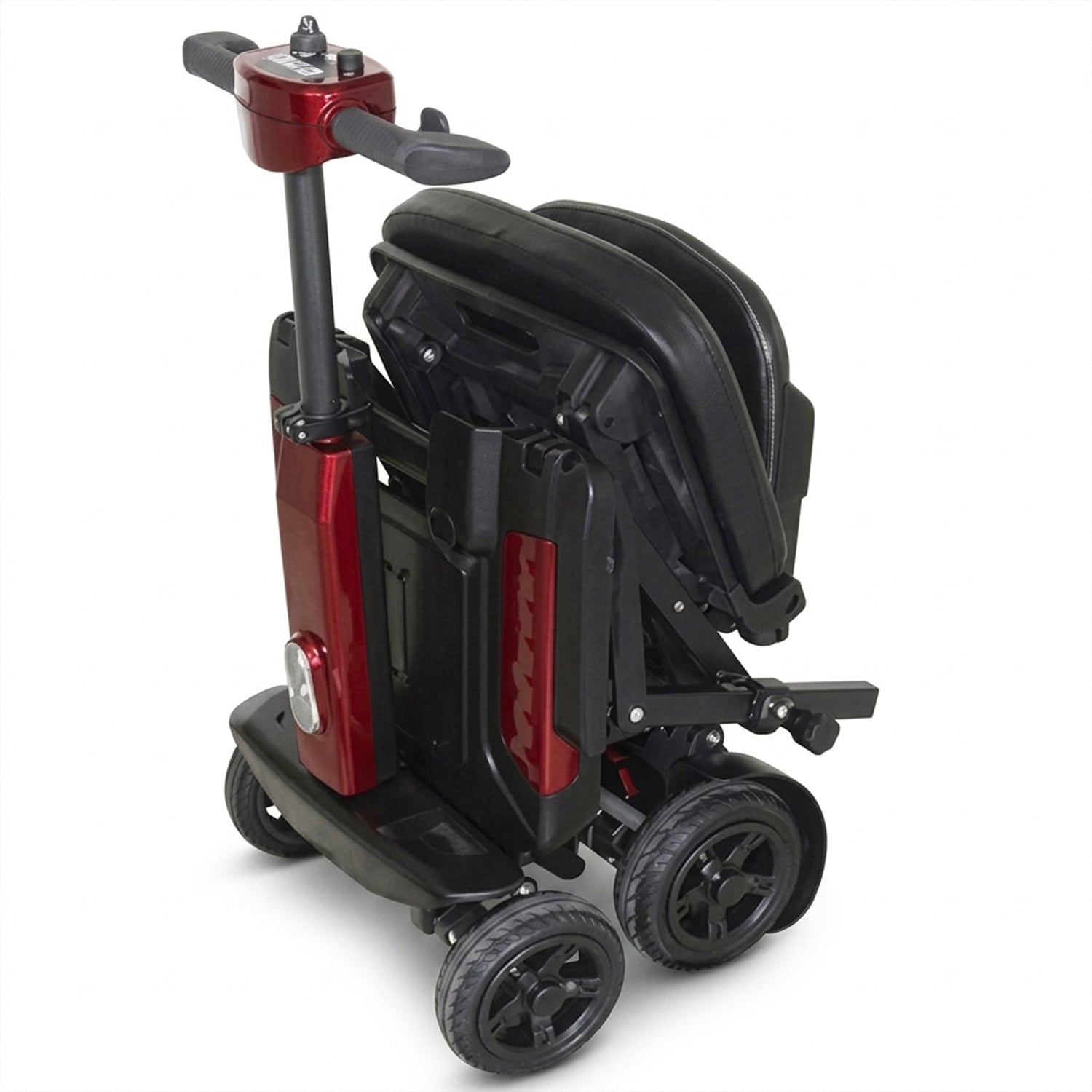 Black and red mobility scooter on a white background