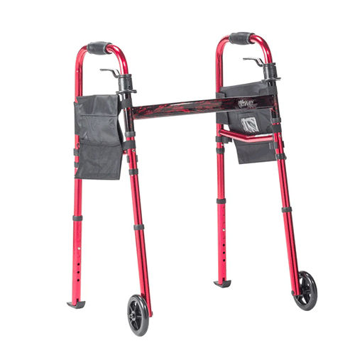 Portable Folding Travel Walker 300 lb, Folds to Half Size, Side Storage Pockets