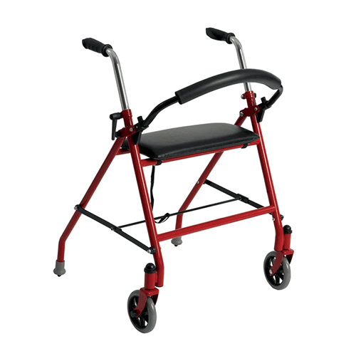 Two-Wheeled Walker with Seat & Backrest – Drive Medical, 300 lb, Red