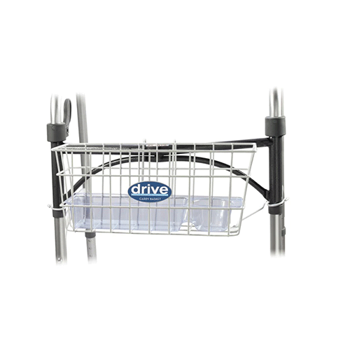 Walker Basket with Cup Holder & Plastic Insert Tray – Fits 1" Folding Walkers