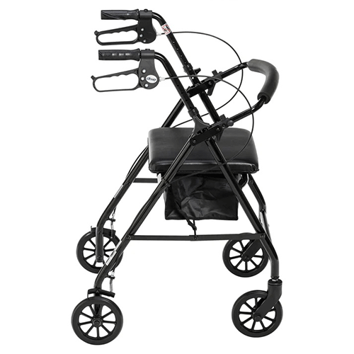 Walker Rollator with 6" Wheels & Fold-Up Back Support – 300 lb, 13 lb, Black