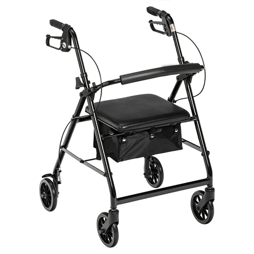 Walker Rollator with 6" Wheels & Fold-Up Back Support – 300 lb, 13 lb, Black