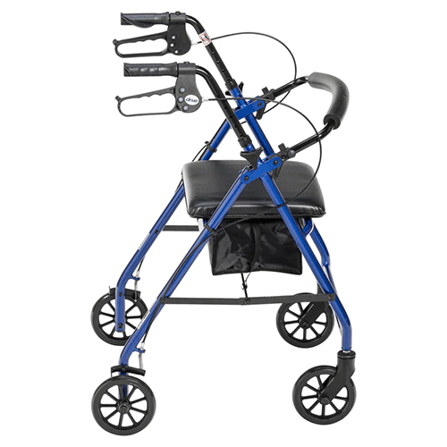 Walker Rollator with 6" Wheels & Fold-Up Back Support – 300 lb, 13 lb, Blue/