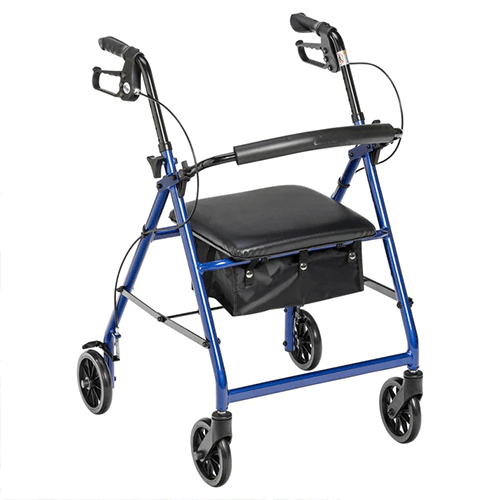 Walker Rollator with 6" Wheels & Fold-Up Back Support – 300 lb, 13 lb, Blue/