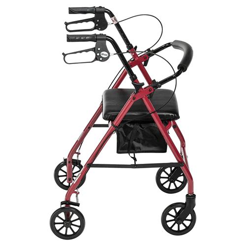 Walker Rollator with 6 Wheels & Fold-Up Back Support – 300 lb, 13 lb, Red