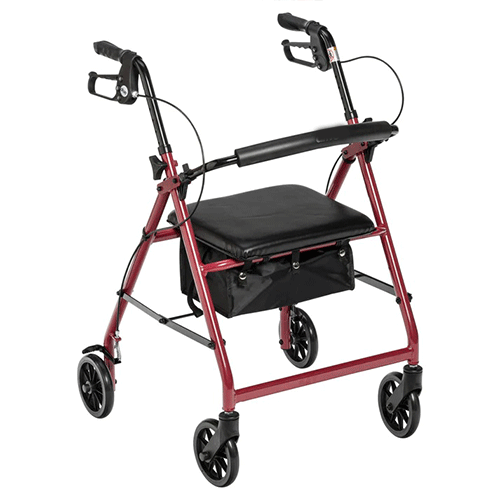 Walker Rollator with 6 Wheels & Fold-Up Back Support – 300 lb, 13 lb, Red