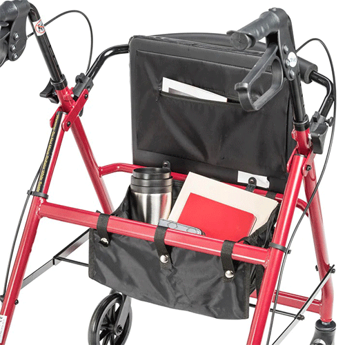 Walker Rollator with 6 Wheels & Fold-Up Back Support – 300 lb, 13 lb, Red