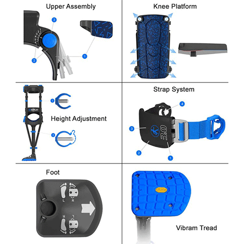 Lightweight Non Weight Bearing Lower Leg Knee Scooter and Traditional Crutch Alternative